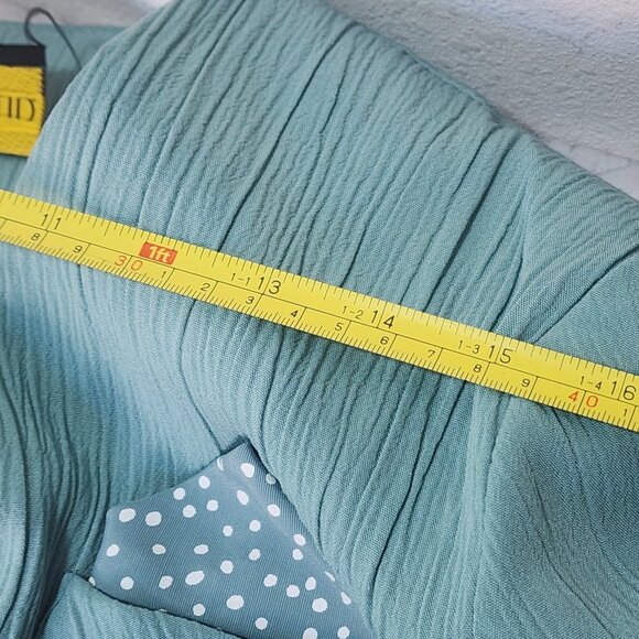 Vintage 80s 90s Teal Green Crinkle Midi Dress & Long Duster Jacket 2pc Set - Picture 12 of 16